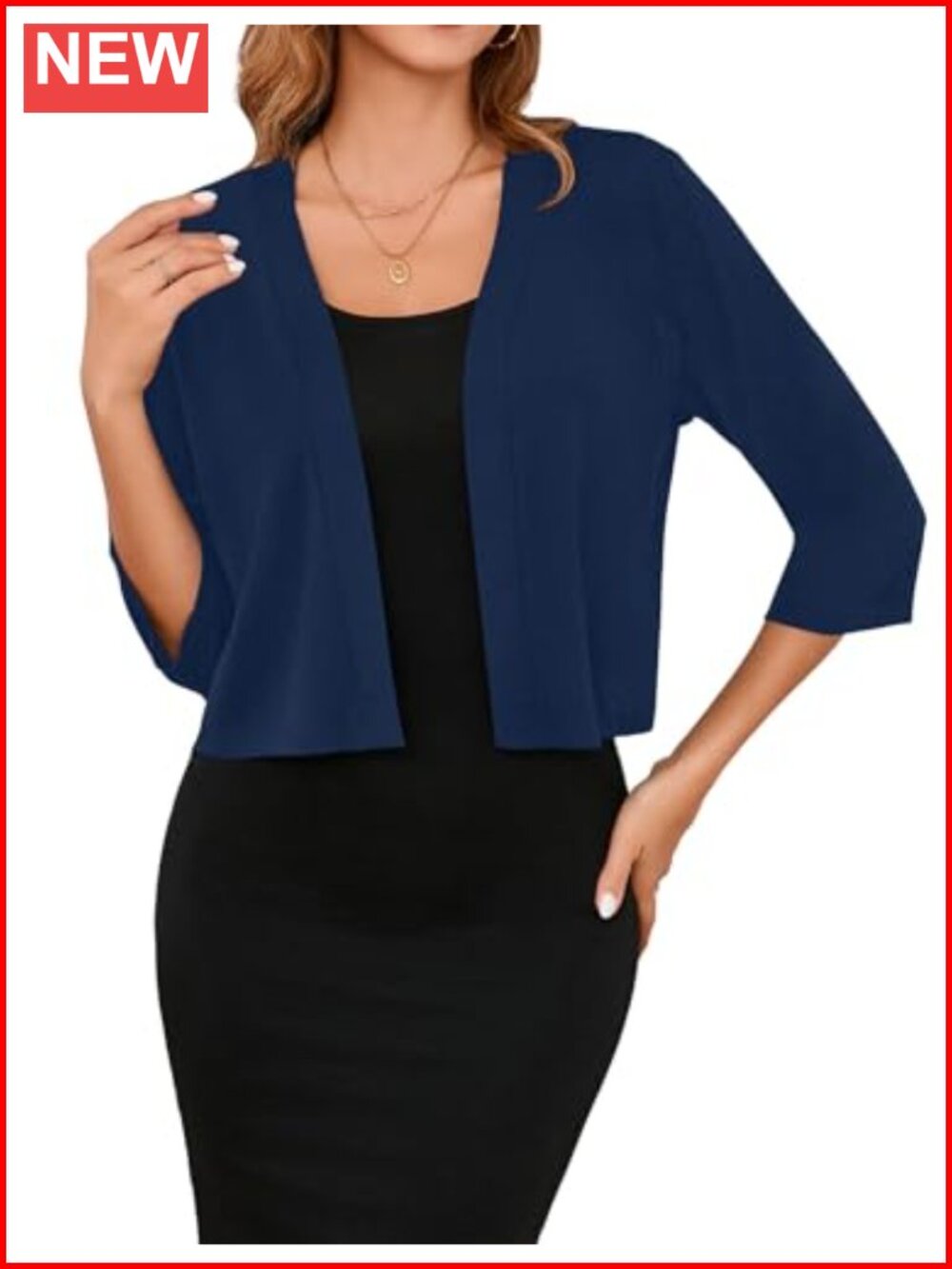 3/4 Sleeve Cropped Cardigan Shrug Lightweight Open Front Women's